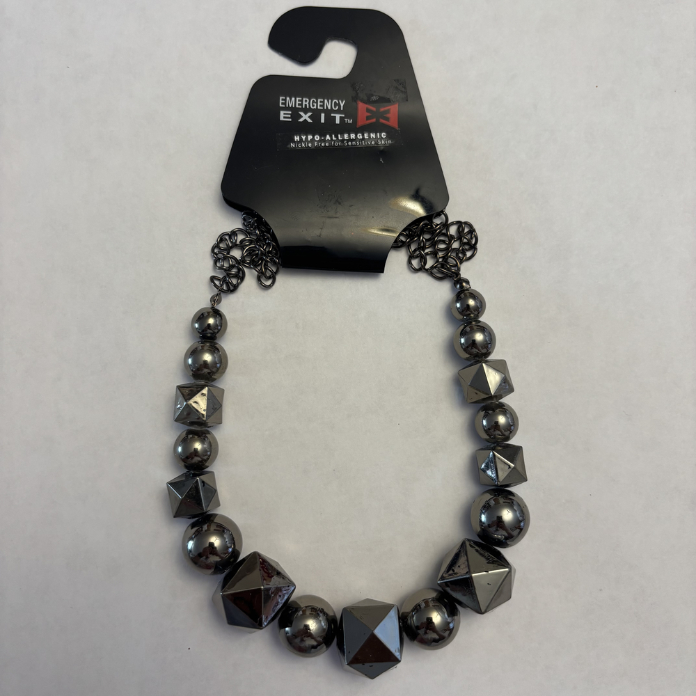 Emergency Exit Gunmetal Geometric Statement Choker Necklace NWT